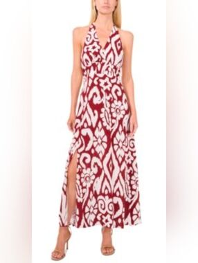 1. State Brown and White Halter Maxi Dress